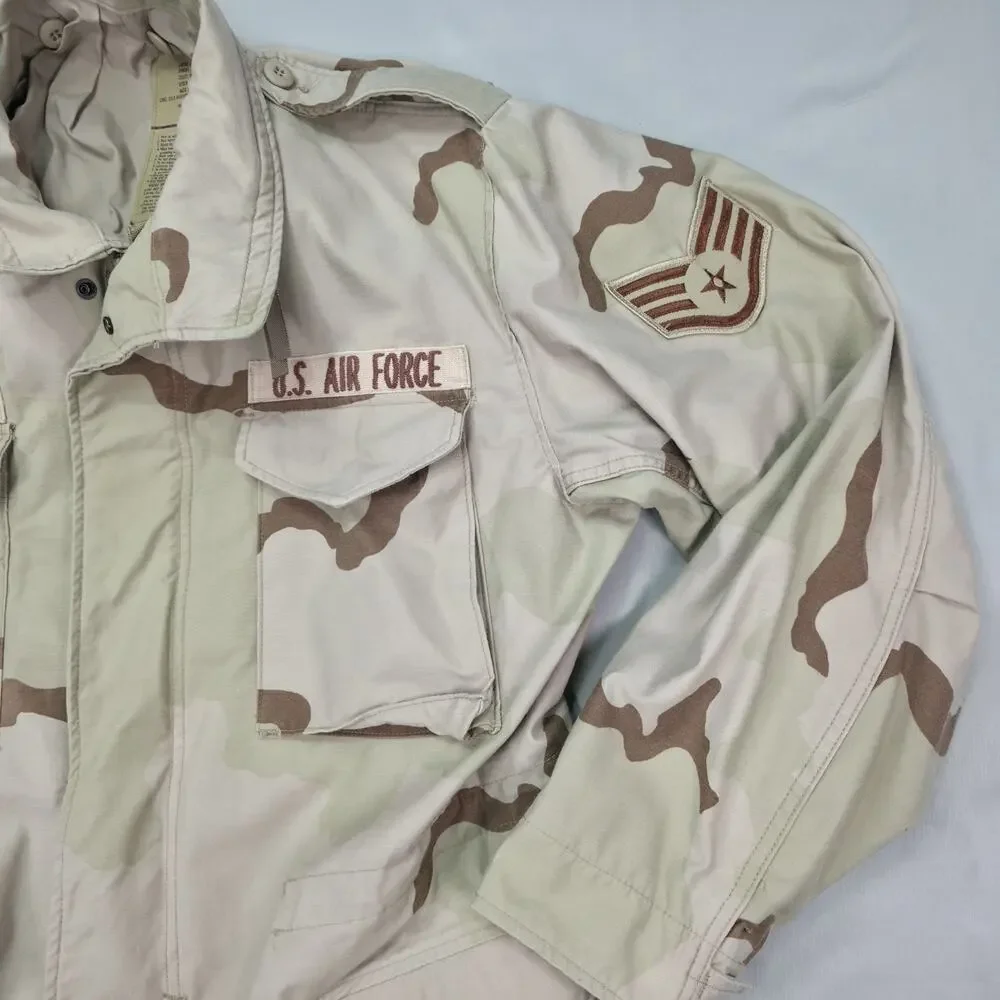 US Air Force DCU Desert Camo Field Jacket 1999 Large Long Patched USAF Vintage